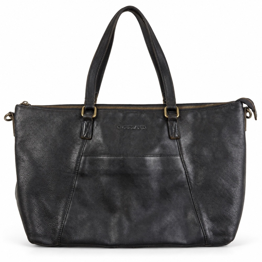 Overland Vintage Y2K Black Leather Shoulder Bag Tote Purse